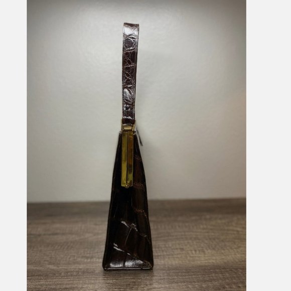 Vintage 1950s Genuine Alligator Crocodile Dark Brown Handbag Rectangular - Picture 3 of 16